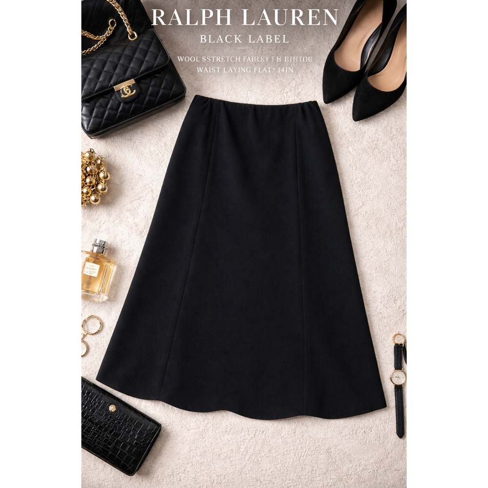 Ralph Lauren Black Label A-Line‎ Skirt Women's 8 Black Wool Stretch Italy